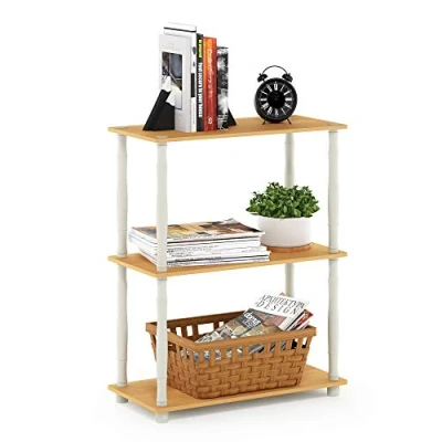 Afbeelding van Furinno Turn Multifunctionele plankstandaard met 3 niveaus, klassieke buis, beuken/wit