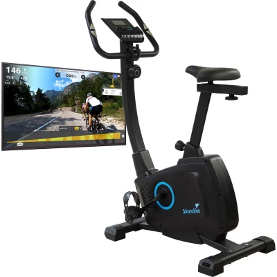 Afbeelding van Skandika Bragi Hometrainer Fiets fitness, 7 kg vliegwielmassa, magneetremsysteem, Kinomap voor virtuele training, hoogteverstelling, indoorfiets met transportwielen, tablethouder zwart
