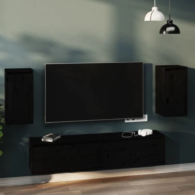 Afbeelding van Wandkasten 2 st 30x30x60 cm massief grenenhout zwart
