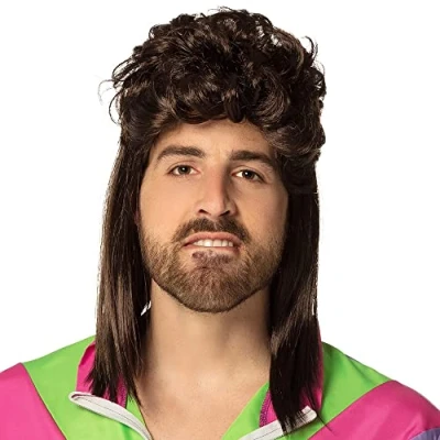 Afbeelding van Boland Pruik Larry Bruin Laagjes Halflang Mannen 80&#039;s &amp; 90&#039;s Disco Punk en Aso