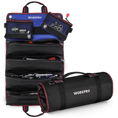 Afbeelding van Gereedschapsroltas, multifunctionele gereedschapstas met 2 afneembare zakjes en 4 gereedschapszakjes ritssluiting, 720D Heavy Duty gereedschapswol organizer, ideaal voor het opbergen van