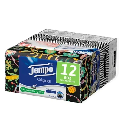 Afbeelding van Tempo zakdoeken Box 4 laags 12 verpakkingen met 80 in verschillende afbeeldingen (960 zakdoeken)