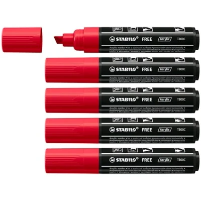 Afbeelding van STABILO FREE Acryl Marker T800C Schuine Punt 4 10 mm Turquoise Groen Doos 5 stuks