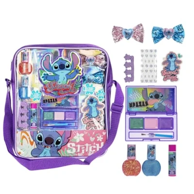 Afbeelding van Disney Stitch De met make up gevulde schoudertas bevat lipgloss, nagellak, haarstrik en meer. Voor meisjes, ideaal vanaf 3 jaar