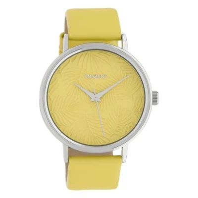 Afbeelding van Oozoo Dameshorloge met leren band van 42 mm zomerpalmkleuren effen wijzerplaat, C10169, Riem