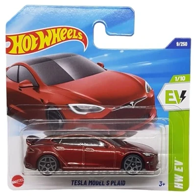 Afbeelding van Hot Wheels Tesla Model S Plaid HW EV 1/10 (9/250) HYW86 Rood 2025 + Short Card Protector Frikimonkey