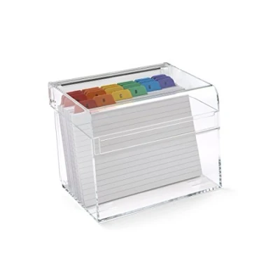 Afbeelding van OSCO Transparante acryl indexdoos, groot, tabbladen van A tot Z, inclusief 100 gelinieerde vellen (17,8 x 12,7 cm), revisiekaarten, receptennotities,