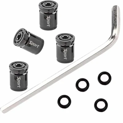 Afbeelding van 4 stuks autoventieldoppen, universele voor auto&#039;s, SUV&#039;s, fietsen, vrachtwagens, motorfietsen (zwart