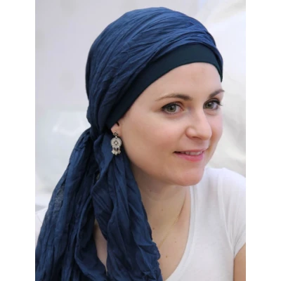 Afbeelding van Lookhatme Voorgevormde chemo sjaal New Delhi Navy hoofddoek