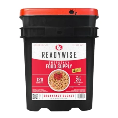 Afbeelding van eadyWise, 120 porties, alleen ontbijt, emmer om te grijpen en mee nemen, gevriesdroogd Langdurige voedselvoorziening
