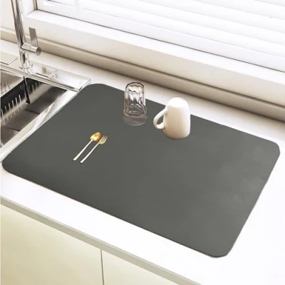 Afbeelding van Superabsorberende afdruipmat voor in de keuken 40 x 30 cm slipvast grijs absorberende koffiezetapparaat, mat aanrecht, bar