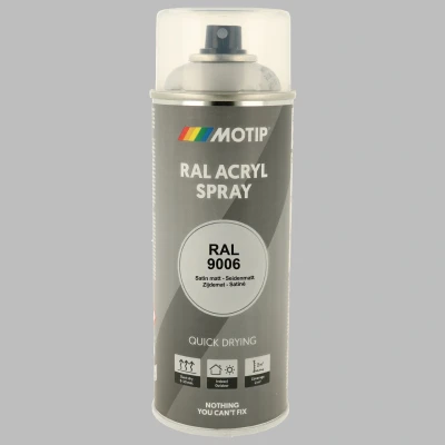 Afbeelding van Motip industrial acryllak hoogglans RAL 9006 wit aluminium 400 ml.
