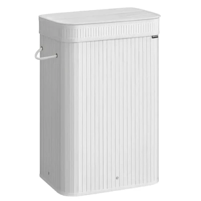 Afbeelding van SONGMICS wasmand met deksel, van bamboe, afneembare en machinewasbare waszak handgrepen, 72 liter, voor wasruimte, slaapkamer, woonkamer, wolkwit