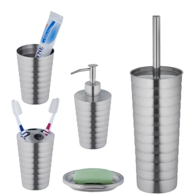 Afbeelding van Relaxdays badkamer set rvs 5 delig accessoires wastafel