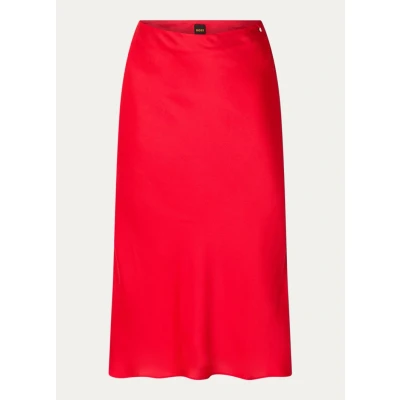 Afbeelding van HUGO BOSS dames Visos midi rok van satijn in de kleur Vuurrood, maat: 32