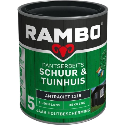 Afbeelding van Rambo Pantserbeits Schuur &amp; Tuinhuis Dekkend Zijdeglans Antraciet 1216 0,75 liter