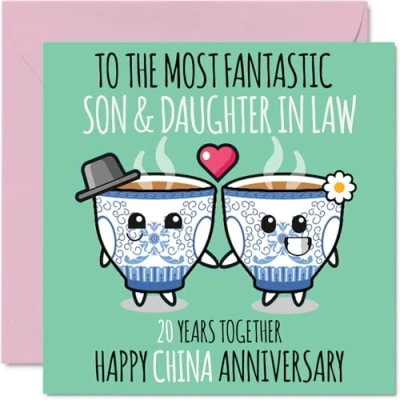 Afbeelding van Mooie Chinese verjaardagskaart voor zoon en schoondochter 20 jaar samen huwelijkskaarten schoondochter, 145 mm x de twintigste huwelijksverjaardag