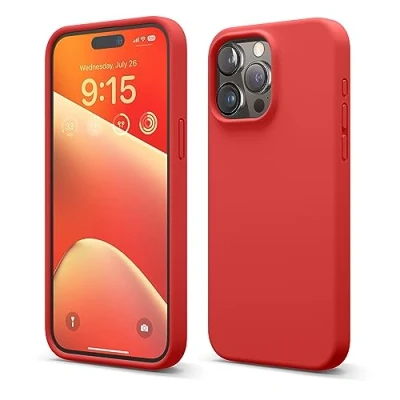Afbeelding van elago Vloeibare siliconen telefoonhoes compatibel met iPhone 15 Pro Max, hoogwaardige siliconen, volledige bescherming, 4 laags schokbestendige structuur, zachte microvezel anti kras voering, rood