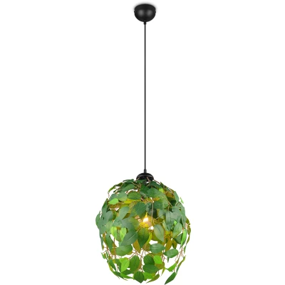Afbeelding van Reality Leuchten Hanglamp LEAVY R10461915, metaal, matzwart, kunststof bladeren, groen, excl. 1 x E27