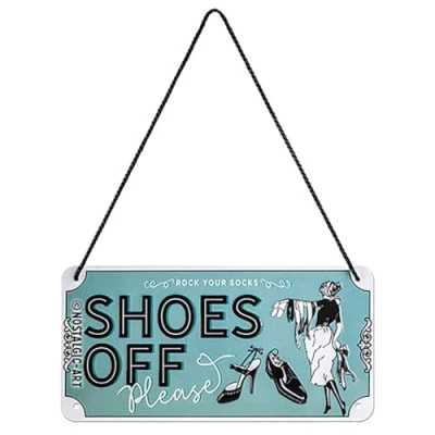 Afbeelding van Nostalgic Art Metalen bord Hanging Shoes Off Please 10x20 cm