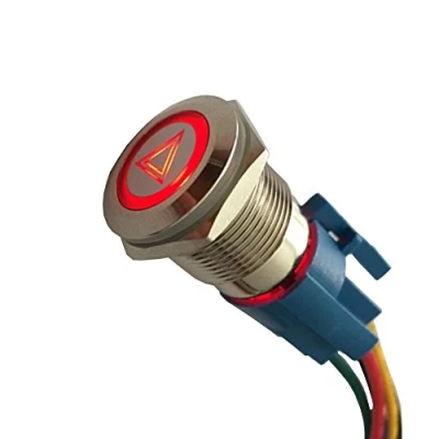 Afbeelding van Supmico 19 mm, rood, led, 12 V, drukknop, auto, metaal, roestvrij staal, schakelaar, noodgeval, waarschuwing, stekker