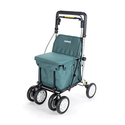 Afbeelding van Carlett Comfort Assist Lett900P Opvouwbare boodschappentrolley met 4 wielen medisch product klasse I goedgekeurd afneembare tas 38 l/15 kg dienblad voor voorwerpen groen