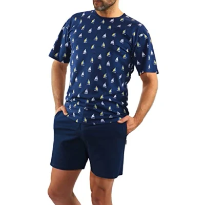 Afbeelding van sesto senso Pyjama voor heren, kort, katoen, set met T shirt en broek, korte mouwen, zomer