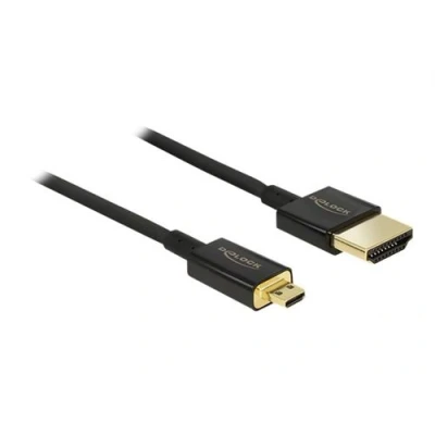 Image de Delock Slim Premium Câble HDMI avec Ethernet 19 pin micro Type D mâle pour 50 cm triple blindage noir support 4K
