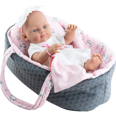 Afbeelding van Paola Reina Minipikolines babypop blank meisje met blauwe ogen reiswieg 32cm