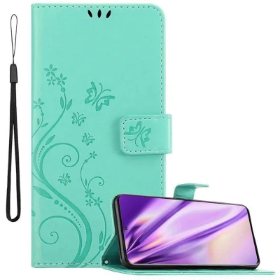 Afbeelding van Cadorabo Hoesje geschikt voor Samsung Galaxy S20 in BLOEMEN TURKOOIS Beschermhoes bloemmotief met magnetische sluiting, standfunctie en kaartsleuven Book Case Cover Etui