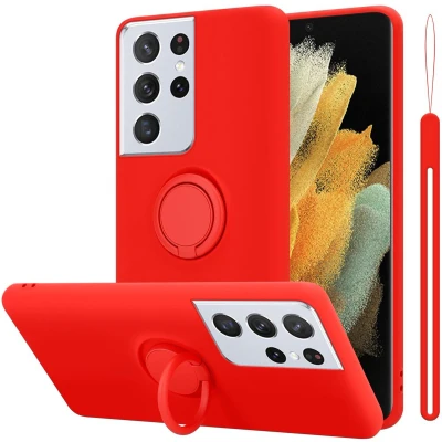 Afbeelding van Cadorabo Hoesje geschikt voor Samsung Galaxy S24 ULTRA in LIQUID ROOD Beschermhoes van flexibel TPU silicone Case Cover met ring