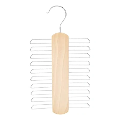 Afbeelding van Amazon Basics 2 stuks houten kleerhangers voor stropdassen en riemen met 20 vakken, natuurlijke kleuren