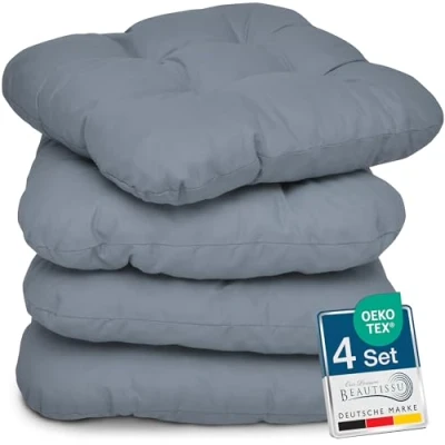 Afbeelding van Beautissu Lisa Set van 4 Zitkussen 40x40 cm Stoelkussens Eetkamer 8cm Vulling Grijs