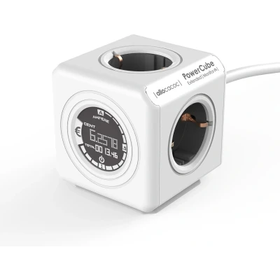 Afbeelding van Allocacoc 8910/DEEXMO PowerCube Extended Stekkerdoos 4 Sockets + Energieverbruik Weergave Wit/Grijs 1,5 meter