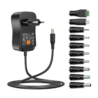 Afbeelding van Zolt 36 W universele netadapter AC naar DC 3 V 4,5 5 6 7,5 9 12 1 A 2 voedingstransformator met 10 aansluitingen voor huishoudelijke elektronica V, 3000 mA max.
