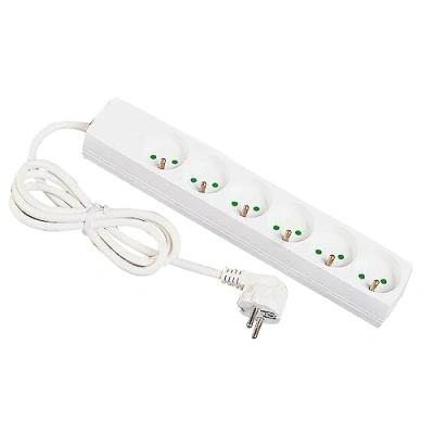 Afbeelding van Stekkerdoos, 6 stopcontacten, 16 A + aarde, kabel 1 m, wit