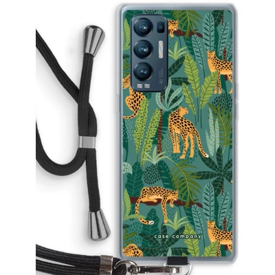 Afbeelding van Case Company® hoesje met Koord geschikt voor Oppo Find X3 Neo Luipaard 2 Telefoonhoesje Zwart Bescherming aan alle Kanten en Over de Schermrand