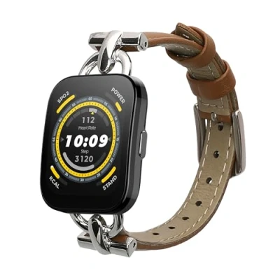 Afbeelding van kwmobile lederen horlogebandje geschikt voor Huami Amazfit Bip 5 Unity / GTR 4 polsband Echt leren smartwatch bandje Activity tracker horloge band in lichtbruin