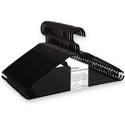 Afbeelding van 20 kleerhangers zwart met draaibare haken, kleerhangers, ruimtebesparend van kunststof, lengte ca. 41 cm Made in EU milieuvriendelijk omdat 100% gerecycled materiaal, model: Minnie