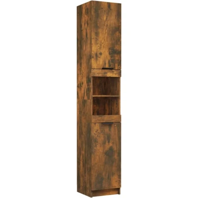 Afbeelding van Badkamerkast 32x34x188,5 cm bewerkt hout gerookt eikenkleurig
