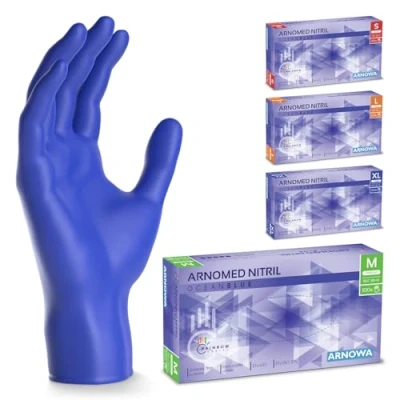 Afbeelding van ARNOMED Oceaanblauwe wegwerphandschoenen, nitril handschoenen, maat M, wegwerphandschoenen met 100 stuks/doos, latexvrij in XS, S, L en XL