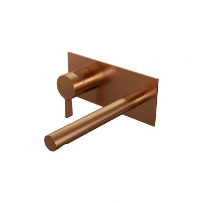 Afbeelding van Brauer Copper Edition Wastafelmengkraan inbouw rechte uitloop rechts hendel middel dik afdekplaat model E2 PVD geborsteld koper