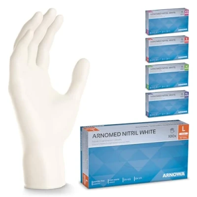 Afbeelding van Arnomed nitril handschoenen maat L, witte handschoen, 100 stuks/doos, wegwerp latex &amp; poedervrije handschoenen, keuken mechanische in maten
