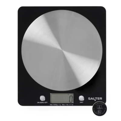 Afbeelding van Salter BKSSDR Digitale keukenweegschaal, zwart, met roestvrij stalen platform, elektrische 5 kg capaciteit in 1 g, 175fl oz en 11 lbs 1/10 oz, l ml, LCD display