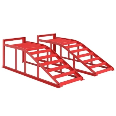 Afbeelding van HOMCOM 2 stuks oprijplaten voor auto, hefhelling van staal, antislip, onderhoud en reparatie voertuigen, garage, huis, werkplaats, rood