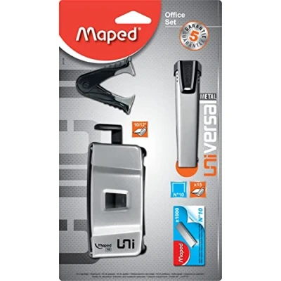Image de Kit MAPED 1 agrafeuse Pocket Universal, perforateur, ote agrafes, boîte de 1000 agrafes