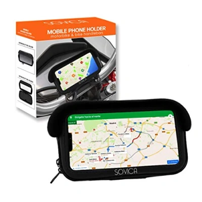 Afbeelding van Sovica Telefoonhouder voor motorfiets, fiets, waterdicht, beschermhoes smartphones tot 7,2 inch, antireflecterend vizier, bevestiging aan het stuur, dubbele schroeven, waterdichte afdekking,