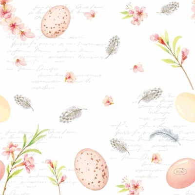 Afbeelding van Duni servetten Eggs &amp; Feathers 33x33cm 3 laagstissue FSC pak a 20