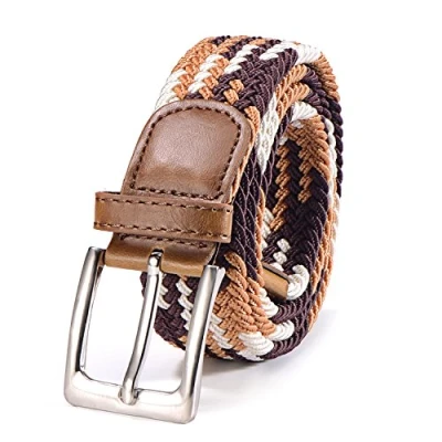 Afbeelding van Riem van rekbare stof, gevlochten, elastisch, voor dames en heren, lengte 100 cm tot 120 cm, Bruin/Veelkleurig