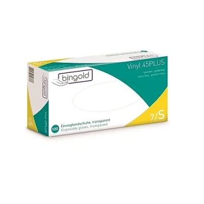 Afbeelding van BINGOLD 45PLUS transparante vinyl handschoenen, wegwerphandschoenen, maat S, doos van 100 604635